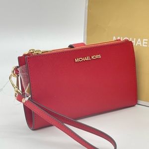 Michael Kors Large Double Zip Wallet In
Flame color